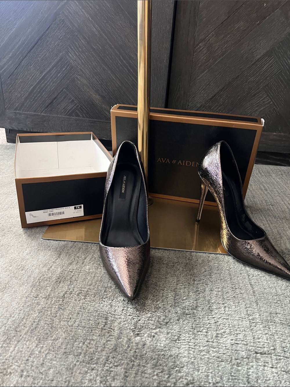 Ava & Aiden Iridescent Bronze Pointed-Toe Stiletto Pumps